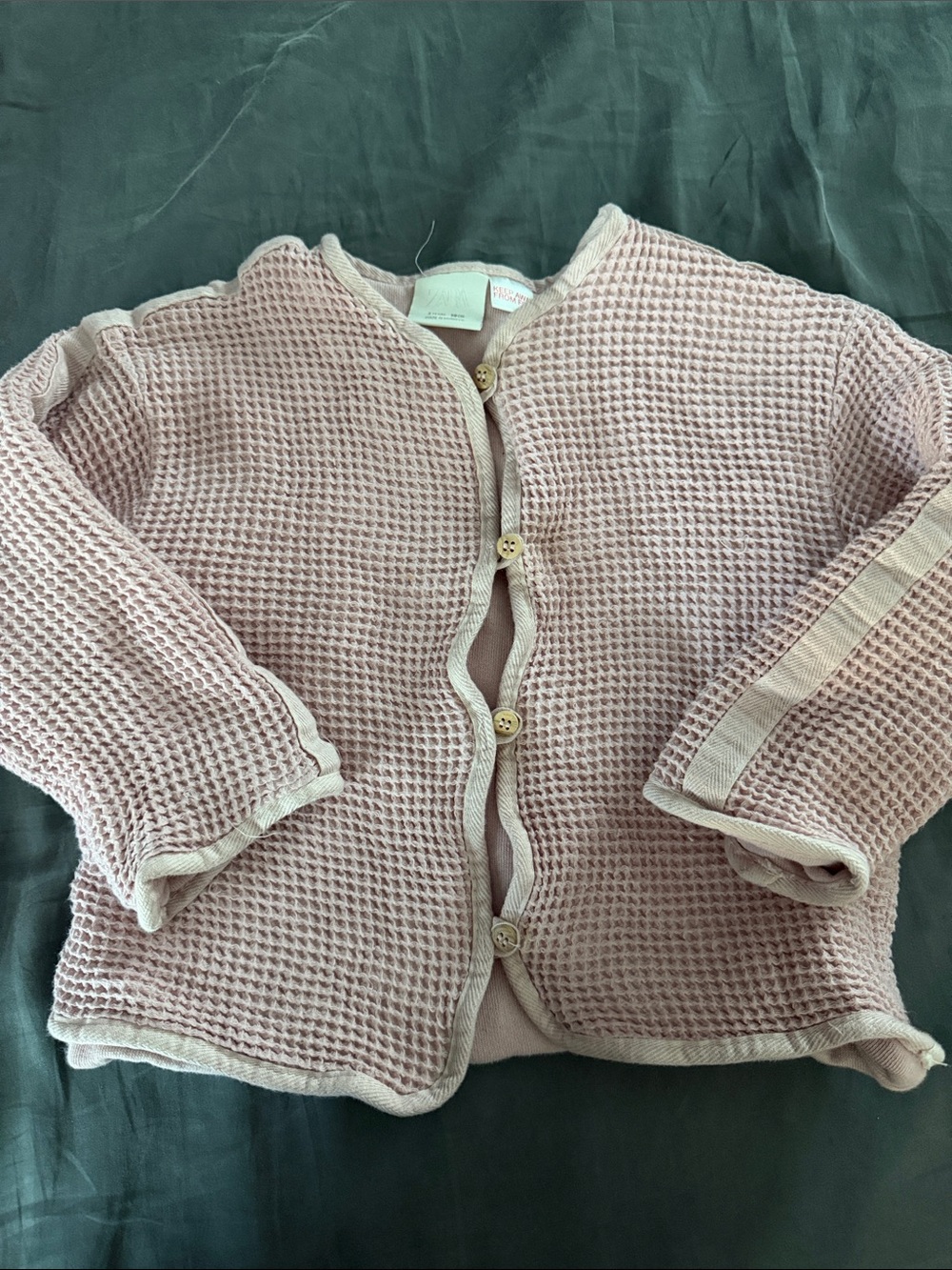 Zara Kids Waffle Knit Button Jacket - Light Pink